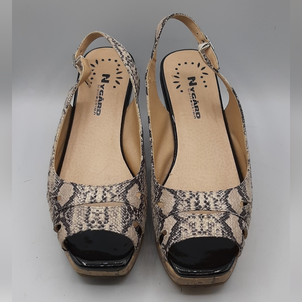 Peter Nygard Collection Cork Wedge Shoe Faux Snake Skin Women's Size 8.5